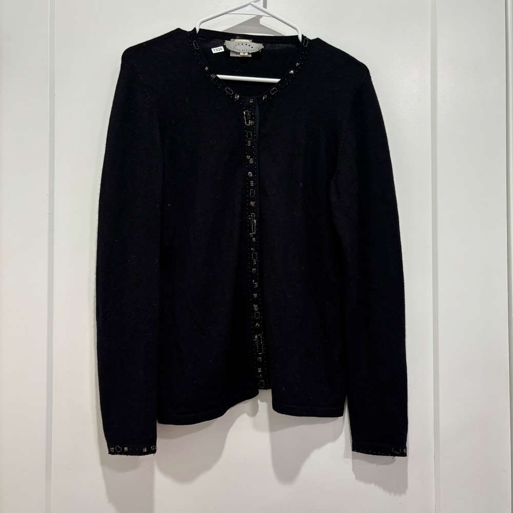Cynthia Steffe Black Beaded Cardigan Sweater Womens Medium Long Sleeve Knit